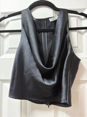 OAK + FORT Black Satin Cowl-Neck Camisole